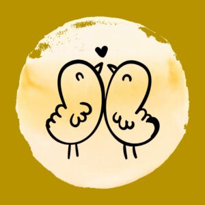 Icône représentant deux poussins qui s'embrassent avec un coeur au dessus d'eux, couple amoureux, relation saine