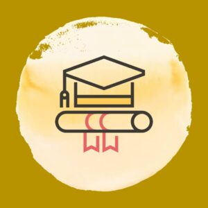 Icône avec un chapeau d'étudiant ou mortarboard ainsi qu'un diplôme roulé façon parchemin :référence aux différents diplômes